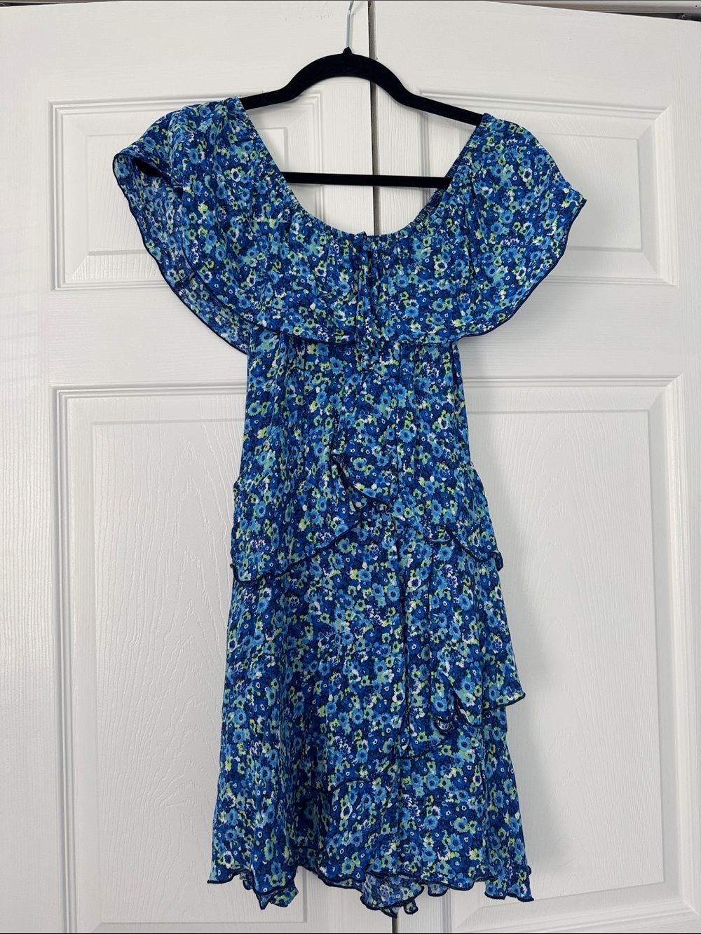 Zara Blue Floral Ruffle Off-Shoulder Dress